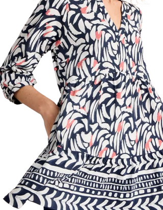 Women's Long Sleeve Marta V-Neck Jersey Tunic in Black Print