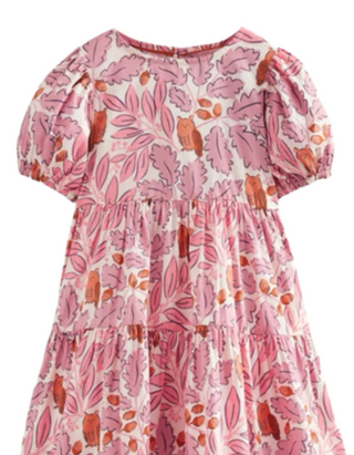 Mini Boden Girls' Fall Printed Woven Tiered Dress - Blossom Pink