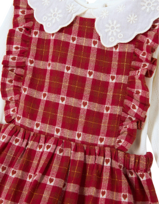 John Lewis & Pratners Baby Check Heart Pinny Dress in Valentino Red