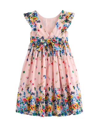Mini Boden Girls' Floral Printed Bow Back Midi Dress in Blossom Pink