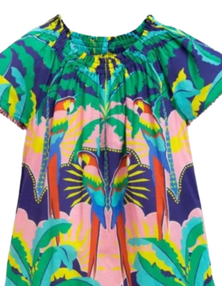 Mini Boden Girls' Tropical Printed Smocked Kaftan Dress in Multicolour