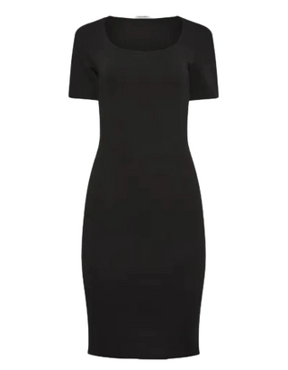 Women's Petite Size Short Sleeve Corset Square Neck Dress in Black