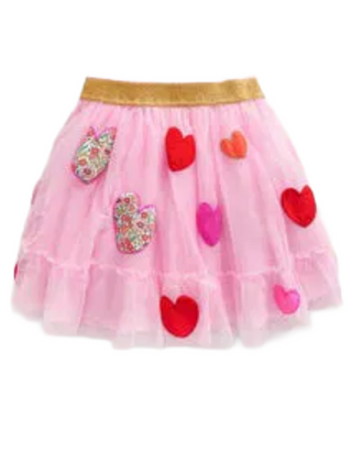 Mini Boden Girls' Tulle Heart Applique Skirt in Pink Blossom