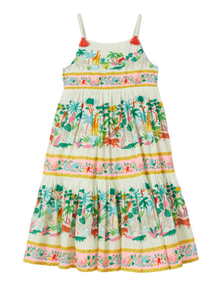 Mini Boden Girls' Tiered Twirly Sundress in Ivory Jungle Safari