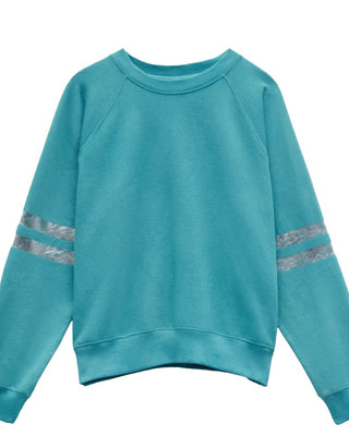 Women's Metallic Stripe Relaxed Sweatshirt in Blue (Imperfect)