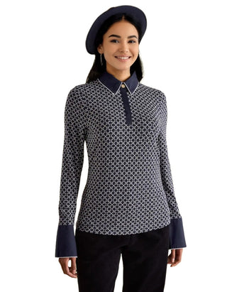 Women's Long Sleeve Cordelia Geo Top in Navy