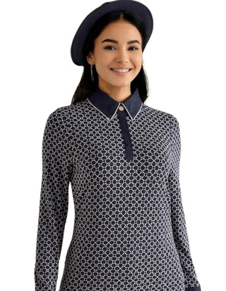 Women's Long Sleeve Cordelia Geo Top in Navy