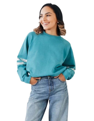 Women's Metallic Stripe Relaxed Sweatshirt in Blue (Imperfect)