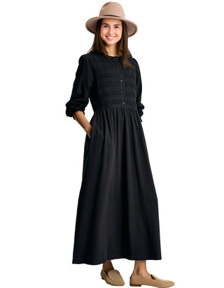Women's Long Sleeve Gia Mixed Fabric Dress in Navy Blue
