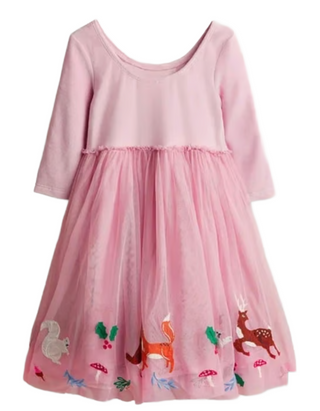 Mini Boden Girl's Velvet Bodice Festive Applique Tulle Dress in Pink (Imperfect)