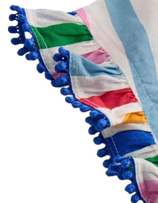 Mini Boden Girls' Button Through Stripe Ruffle Playsuit in Rainbow/Multi