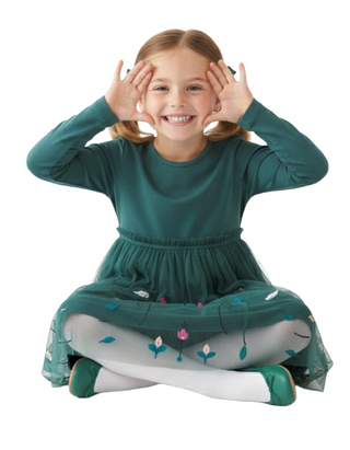 Girl's Hanna Inspired Novelty Tulle Dress in Forsty Green (Imperfect)