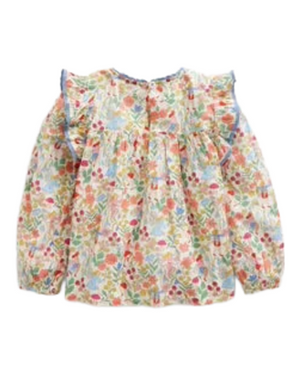 Mini Boden Girls' Long Sleeve Smocked Ruffle Blouse in Vanilla Fairies