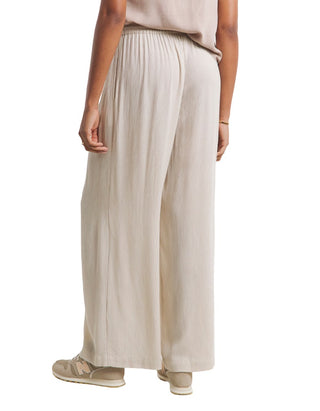 Women's Tie Waist Crinkle Wide Leg Trousers in Beige