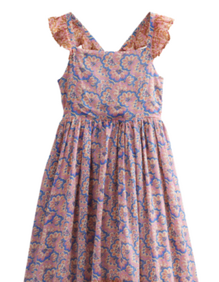 Mini Boden Girls' Printed Handkerchief Hem Dress in Lupin Peach Paisley