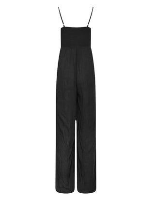 Women's Tall Size Crinkle Wide Leg Jumpsuit in Black (Imperfect)