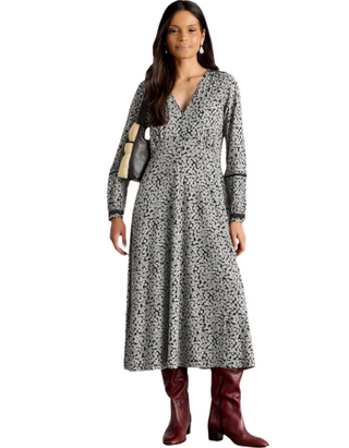 Women's Megan Ditsy Floral Printed Jersey Midi Dress in Grey Mix