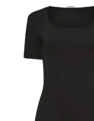 Women's Petite Size Short Sleeve Corset Square Neck Dress in Black