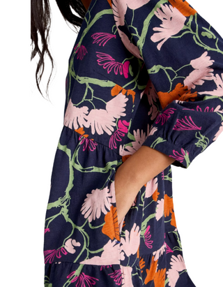 Women's Long Sleeve Marta V-Neck Jersey Tunic in Navy Abstract Floral