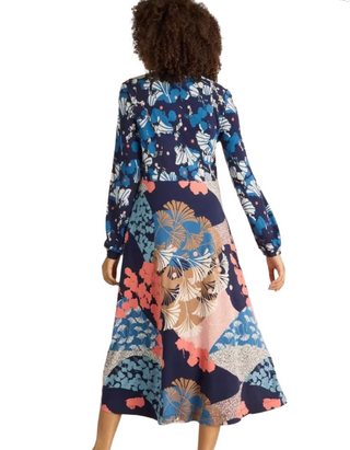 Women's Long Sleeve Megan Midi Jersey Dress in Navy Multi