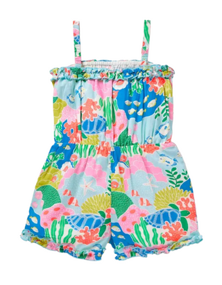 Mini Boden Girls Sleeveless Fun Printed Playsuit in Blue Coral Reef