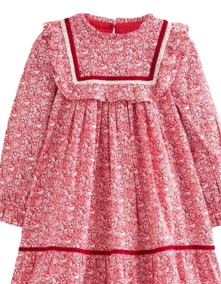Mini Boden Girls Lace Trim Nostalgic Dress in Rockabilly Red Robins