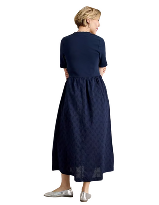 Women's Short Sleeve Vera Broderie Dress in Dark Navy