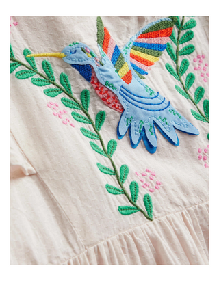 Mini Boden Girls' Flutter-Sleeve Applique Dress in Vanilla Pod