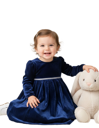 Jojo Maman Bebe Girls' Velvet Dress in Midnight Navy (Imperfect)