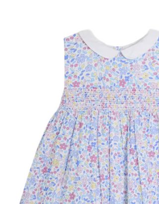 Jojo Mamn Girls' Ditsy Floral Sleeveless Print Smocked Dress in Pink Cherry