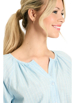 Women's 3/4 Sleeve Sylvie Tie Cuff Blouse in Blue/White