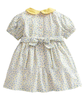 Baby Boden Girls' Smocked Ditsy Floral Printed Nostalgic Dress in Blue Blossom