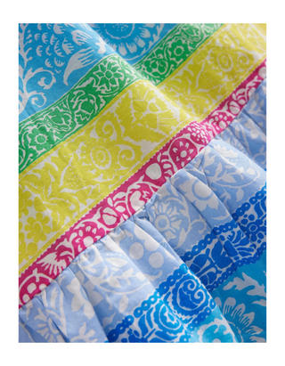 Mini Boden Girls' Wood Colourblock Printed Smocked Kaftan Dress in Multicolour