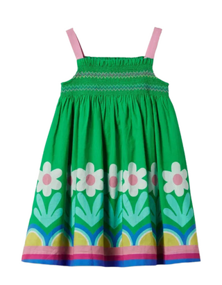 Mini Boden girls' Printed Smocked Sun Dress in Highland Green