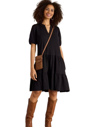 Women's Clara Cotton Tiered Jersey Dress in Pure Black
