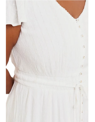 Women's Plus Size Dobby Tie Front Maxi Dress in White