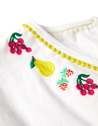 Mini Boden Girls' Fruit Embroidered Kaftan in White