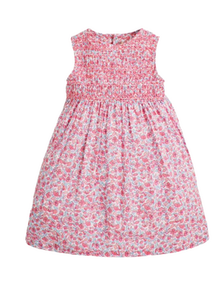 Jojo Mamn Girls' Ditsy Floral Sleeveless Print Smocked Dress in Pink Blossom