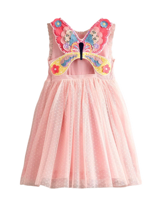 Mini Boden Girls' Tulle Applique Back Dress in Pink Butterfly (Imperfect)