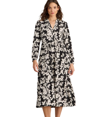 Women's Long Sleeve Floral  Aimee Jersey Shirt Dress in Black