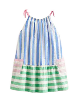 Mini Boden Girls' Fun Sparkle Stripe Strappy Dress in Multi Stripe