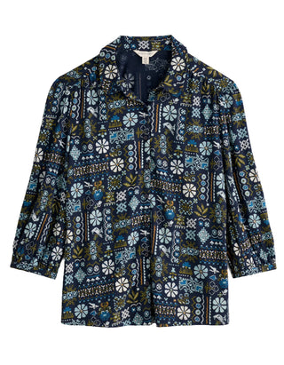 Women's 3/4 Embrace Shirt in Navy Cabin Sampler Maritime