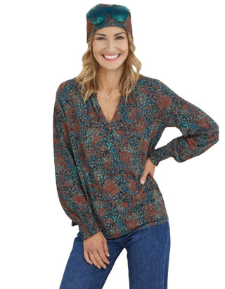 Women's Long Sleeve Textured Spot Top in Brown