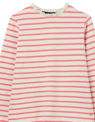 Women's Long Sleeve Cotton Frill Detail Stripe Top in Pink