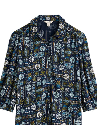 Women's 3/4 Embrace Shirt in Navy Cabin Sampler Maritime