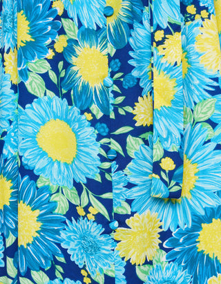 Women's Curve Floral Print Frill Hem Dress in Blue