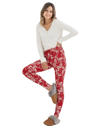 Women's Sleeping Forest Scapes Nightwear Leggings in Red