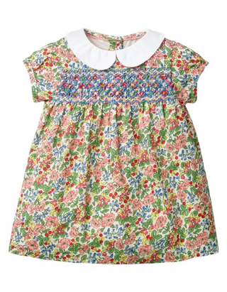 Baby Boden Girls' Smocked Collared Ditsy Floral Printed Dress in Multi Bloom