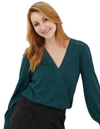 Women's Long Sleeve Wrap Top in Green