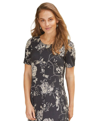 Women's Short Sleeve Oriental Garden Dress in Black